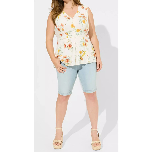 NWT Torrid Rayon Slub Button Up Waist Detail Tank Blouse Tie Floral Plus Size 4X - Picture 12 of 12